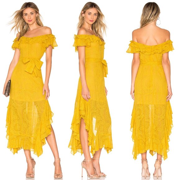 Marissa Webb 100% Silk Sofia Embroidered Ruffle Midi Dress L Saffron Yellow $798 - Picture 3 of 16